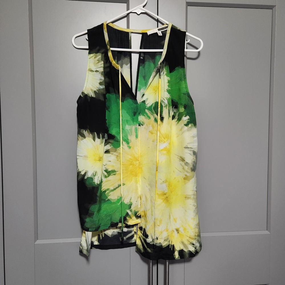 Tracy Reese Anthropologie V-Neck 100% Silk Sleeveless Yellow Green Tunic Top M